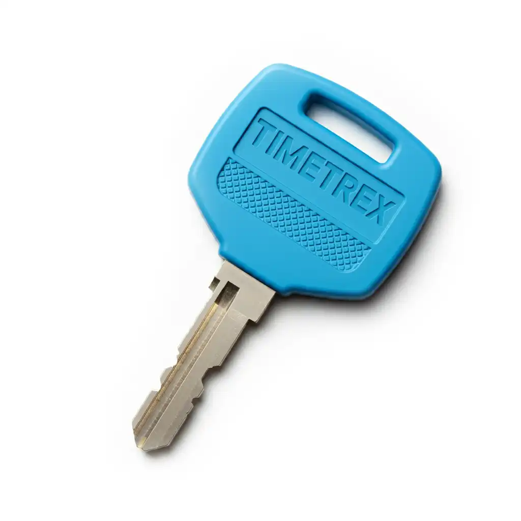 A blue TimeTrex key