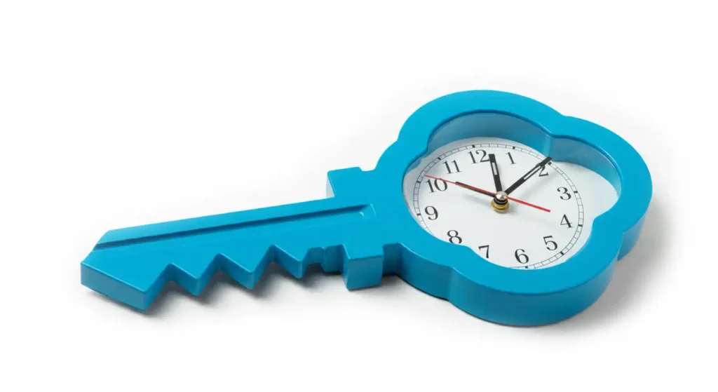 A blue key with a clock in it