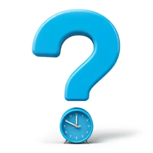 A blue clock in the shape of a question mark