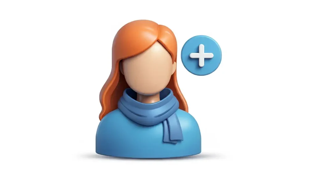 A 3d icon of a user with plus symbol