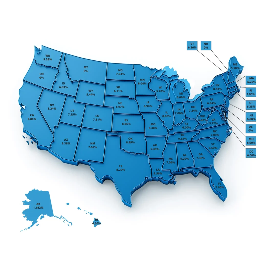 USA state sales tax map