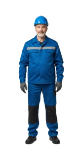 A construction worker in blue