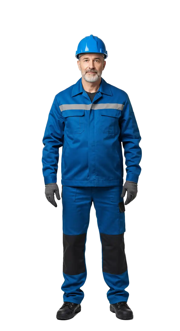 A construction worker in blue