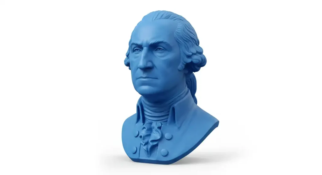 A blue bust of George Washington