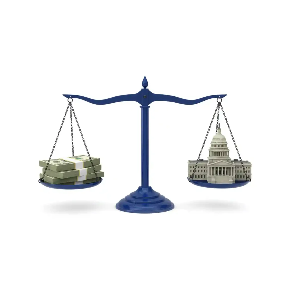 Scales of Justice: Money vs Government